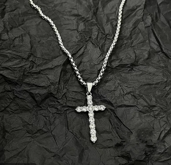 UNISEX SIMPLE CROSS SILVER TITANIUM STEEL PENDANT NECKLACE
