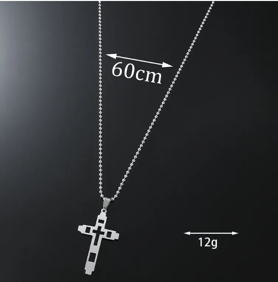 UNISEX TITANIUM STEEL SILVER CROSS PENDANT NECKLACE