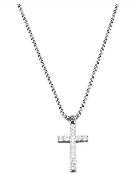 UNISEX SIMPLE CROSS SILVER TITANIUM STEEL PENDANT NECKLACE