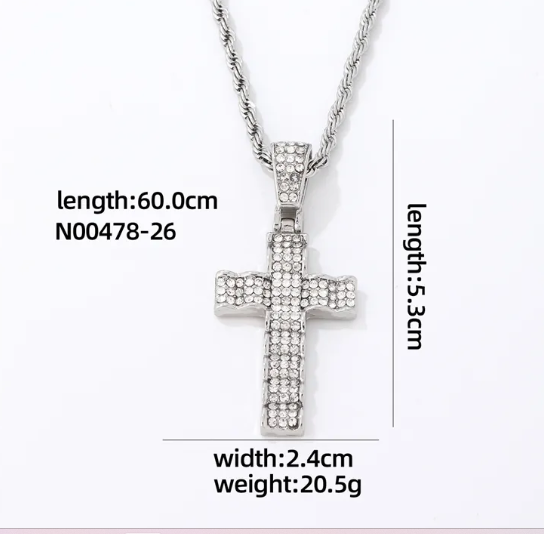 MENS STAINLESS STEEL SILVER AND GOLD CROSS PENDANT NECKLACE